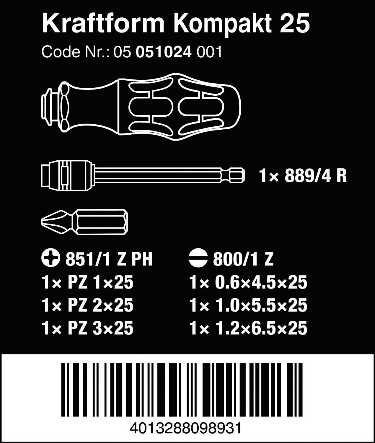 Wera KK25 Replacement Type Driver Bit Set