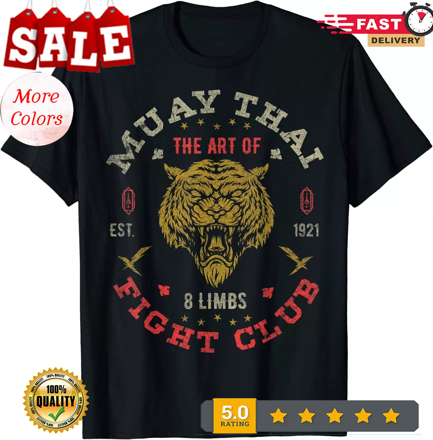 2025/NEW LIMITED Muay Thai Fighter Tiger Design Great Gift Premium T-Shirt Size