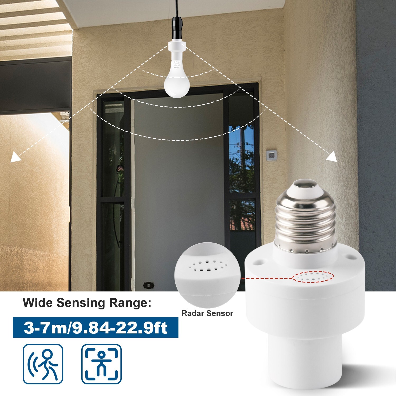 2Pack E27/E26 Radar Motion Light Holder Detector Base Lamp Switch Bulb Socket