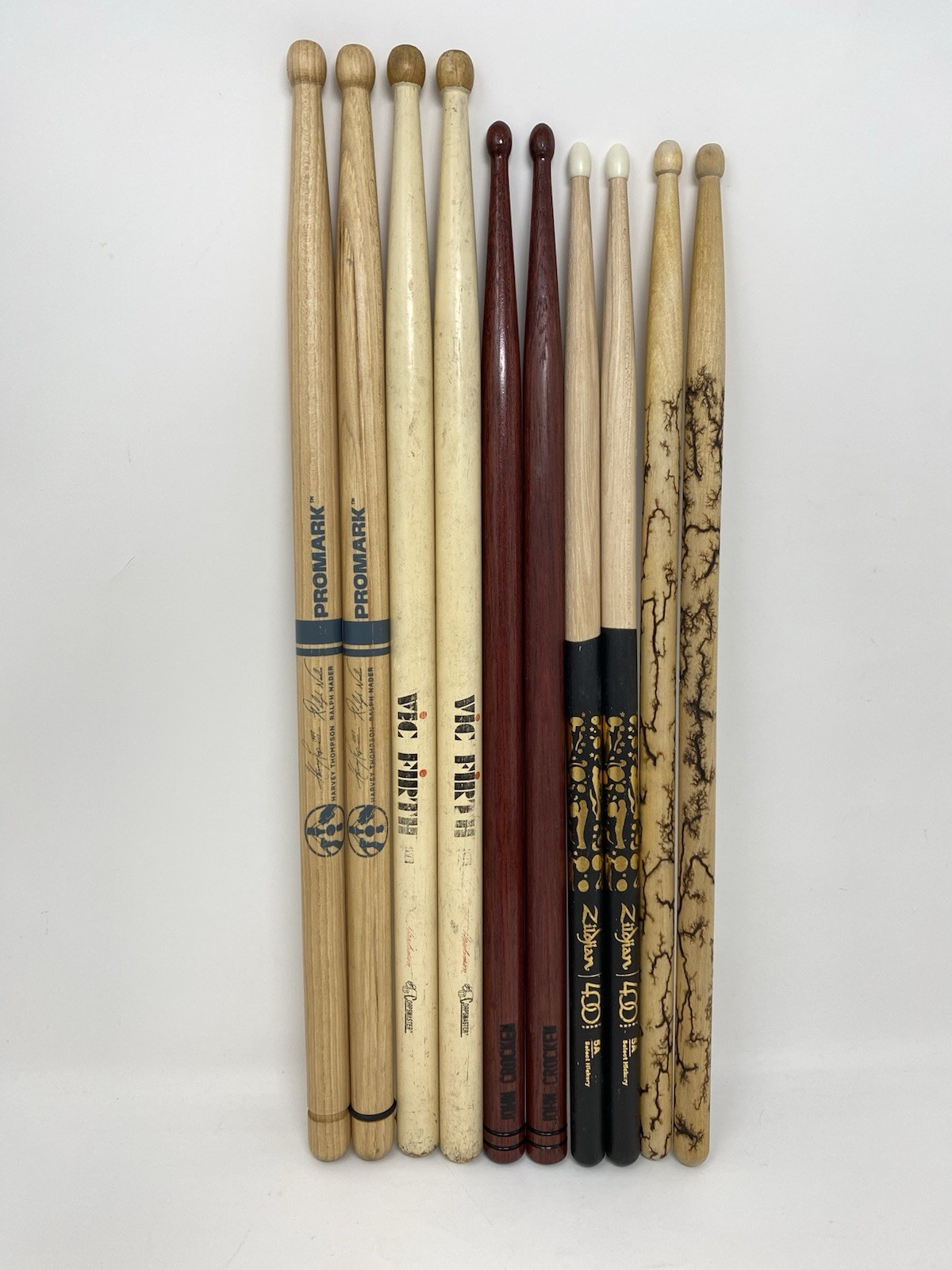 Lot Of 5 Drum Sticks, Promark John Crocken 5Z Zildjian 5A Dip Vic Firth Hickory