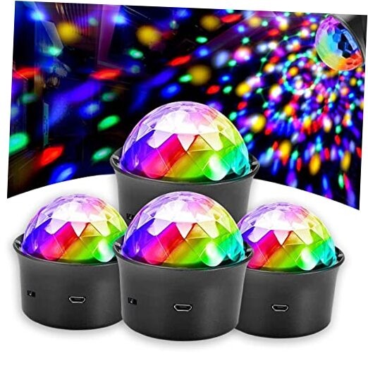 4 Pack Mini Disco Ball Lights, Voice Activated Multicolor Disco Ball Black-4