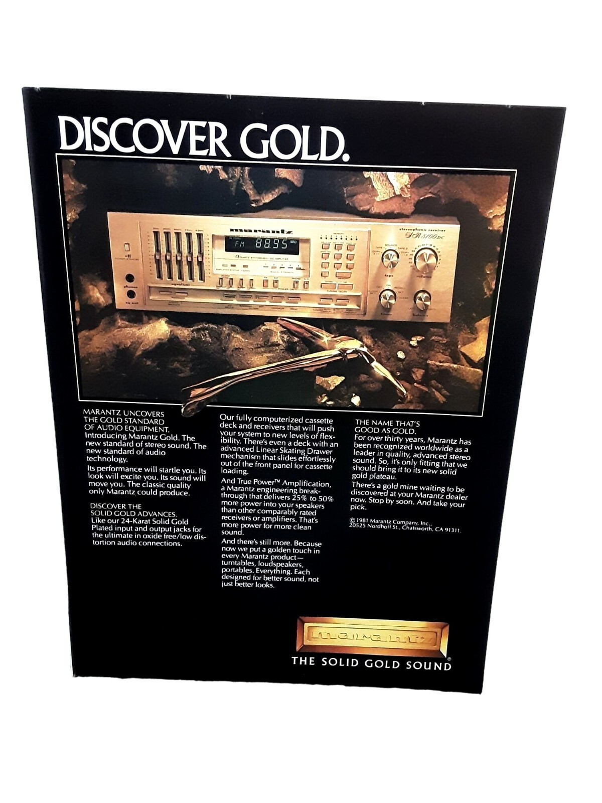 1981 Marantz Solid Gold Sound Audio Equipment Original Print Ad