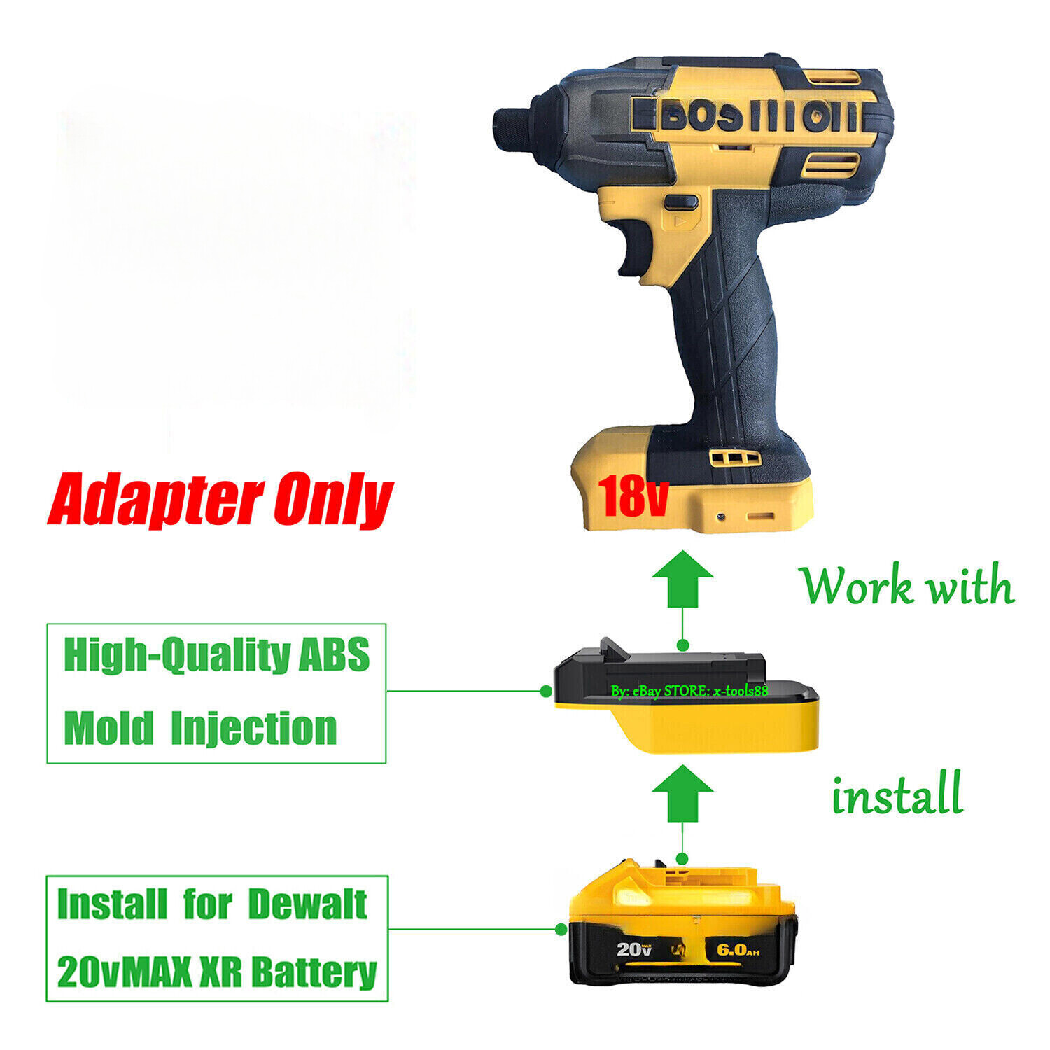 1x Adapter for DeWalt 20v MAX XR Battery To for BOSTITCH 18v (Not 20V MAX) Tools