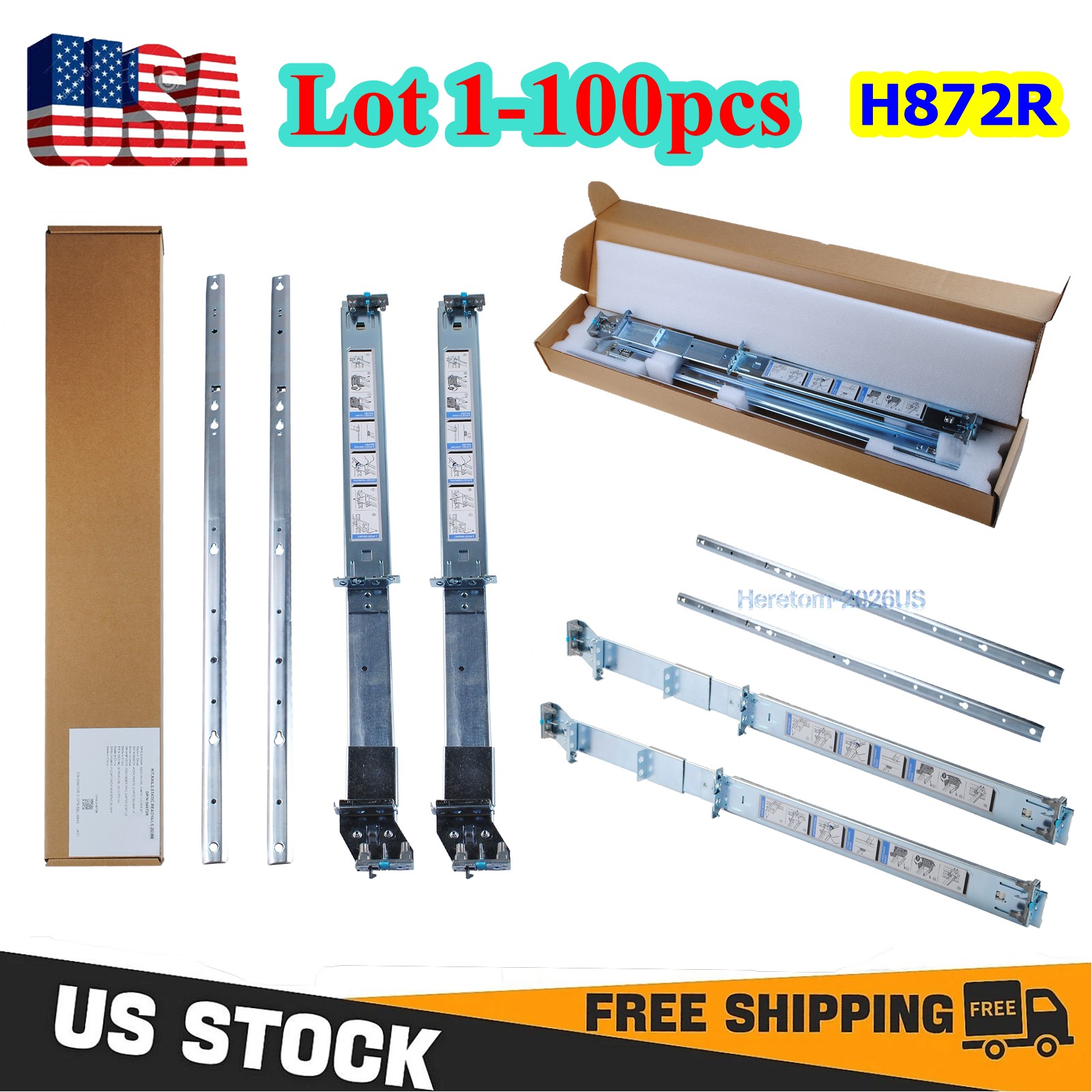 LOT DELL R510 R520 R530 R720 R730 R740 R820 2/4 POST RACK 2U STATIC RAILS H872R