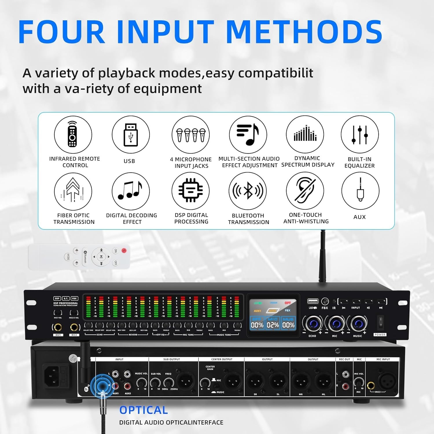 K-6 Professional KTV Digital Pre-Stage Effector Anti-Howling Audio Processor Kar