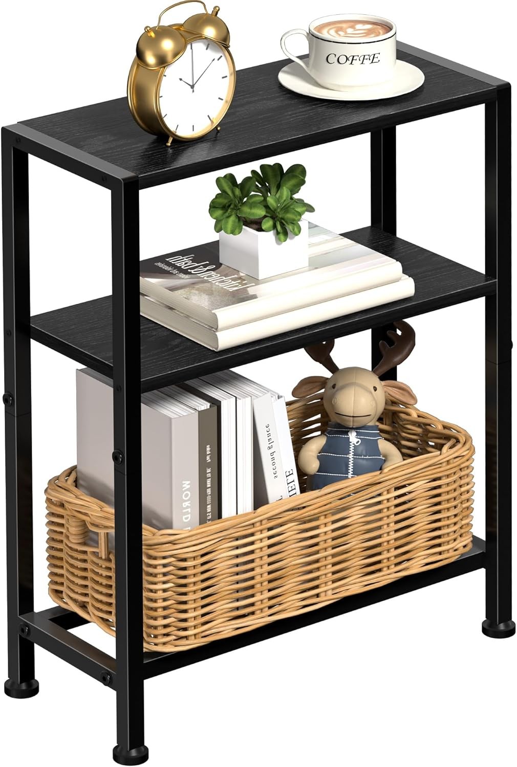 Narrow Side Table Small Space 2-Tier Small End Table W/ Shelf Holder Slim