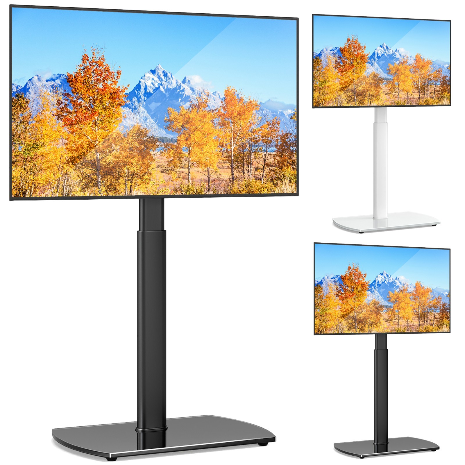 Modern Floor TV Stand Swivel Mount for 27 to 70 inch Flat Screens Glass TV Base