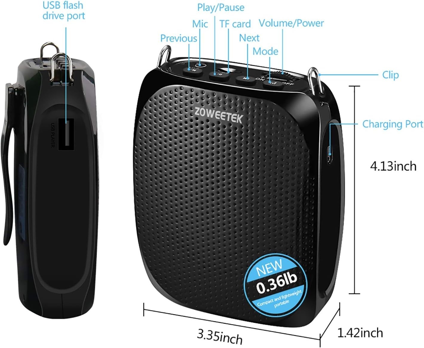 Portable Voice Amplifier with Wired Microphone Headset