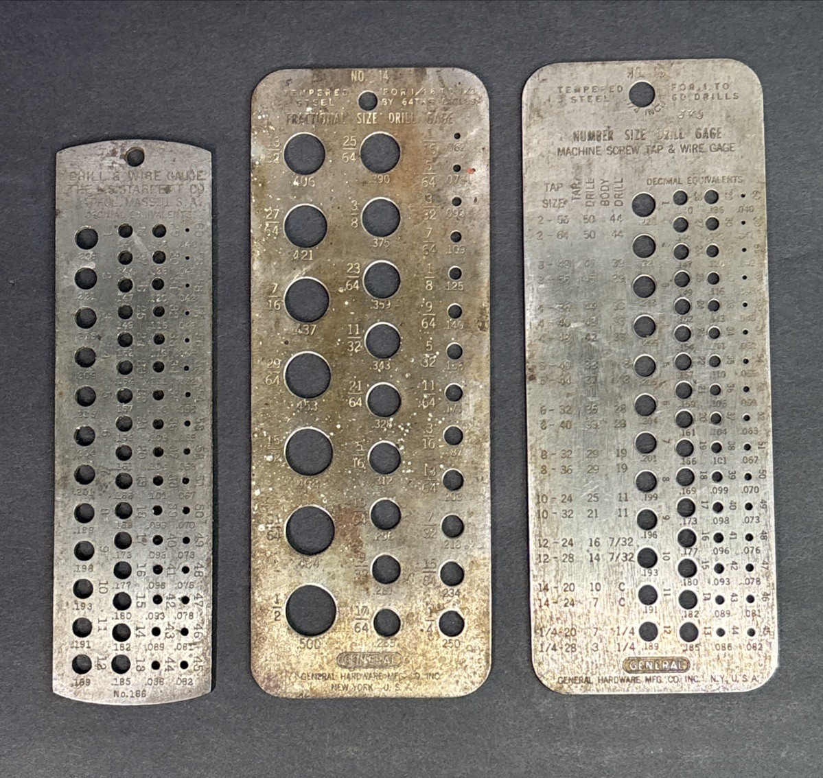 Starrett - Drill and Wire Gauge  no. 186  AND  2 General - no. 14 and 15
