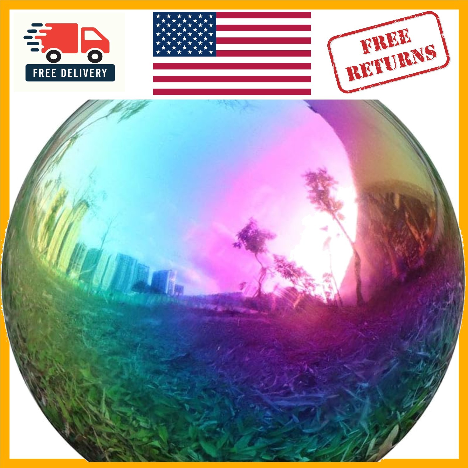 Shiny 6-Inch Rainbow Garden Gazing Ball: Elegant Polished Stainless Steel Sphere