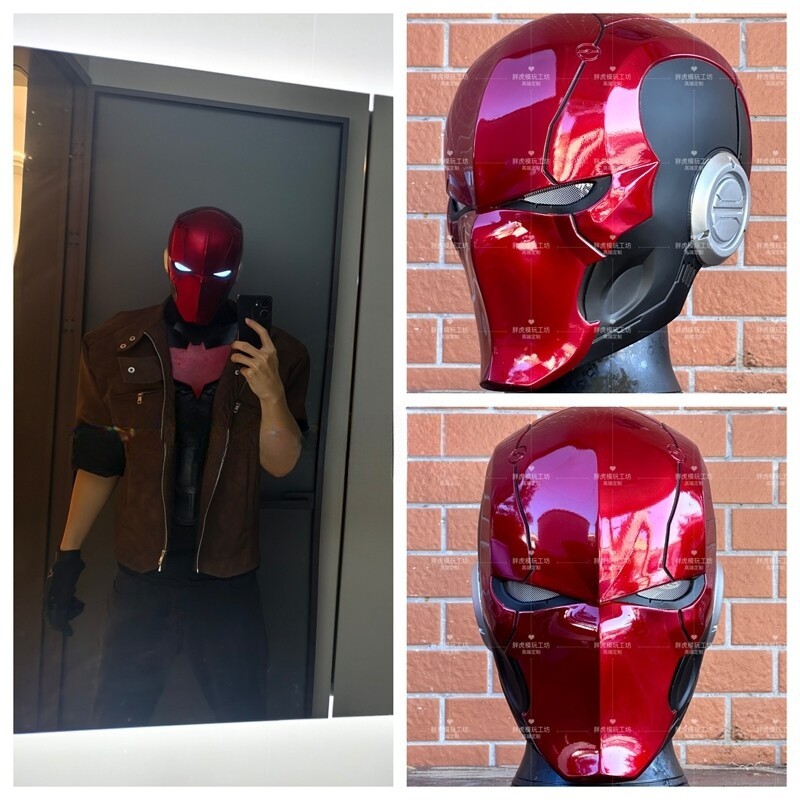 1PC 1/1 Wearable Red Hood Cosplay Helmet Eye Light FPR Mask Adult Halloween Prop