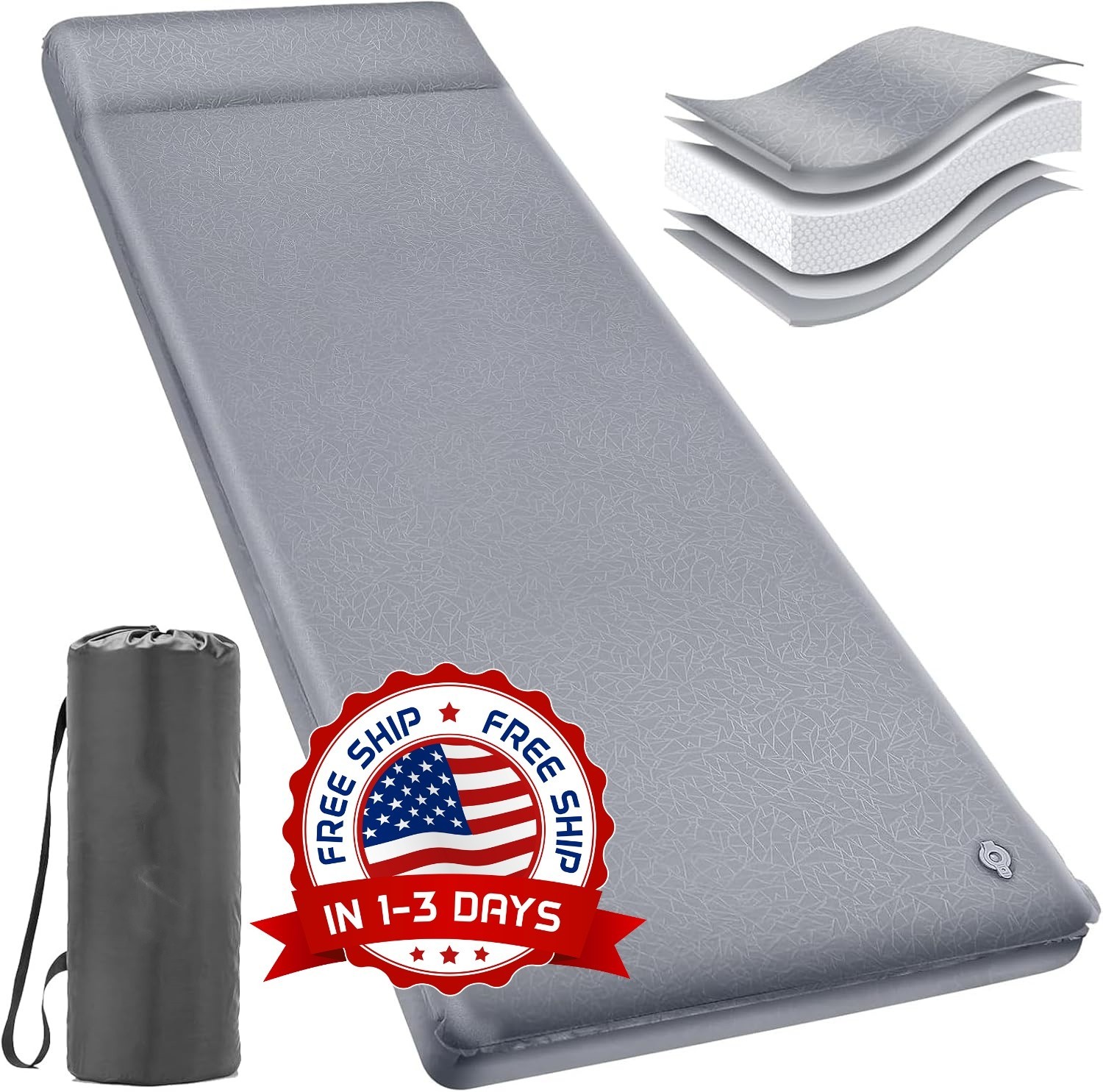 Colchoneta de camping de espuma viscoelástica ultra gruesa con almohada, NEW US