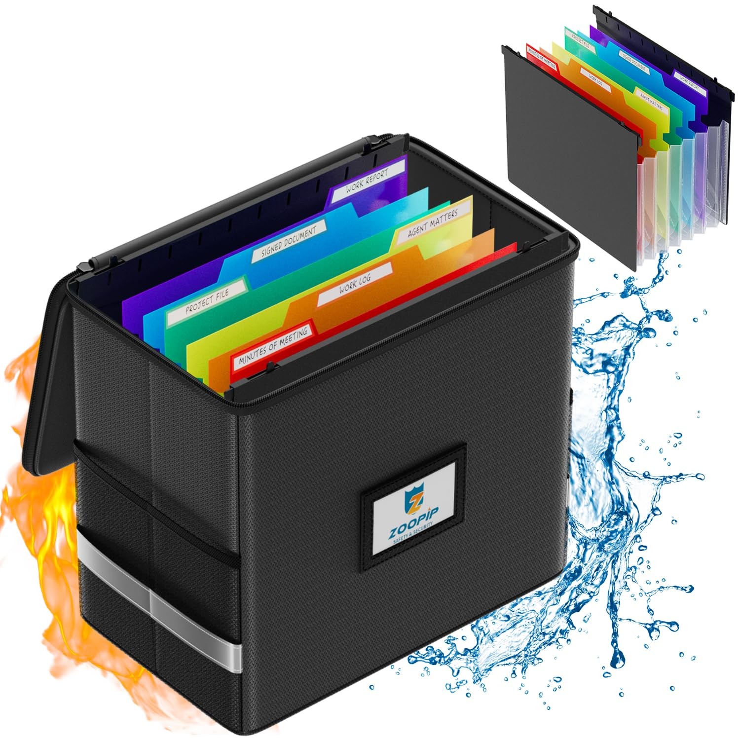 Fireproof File Box with Hanging File Folders, 7x1.2 Accordion Pockets, Hangin...