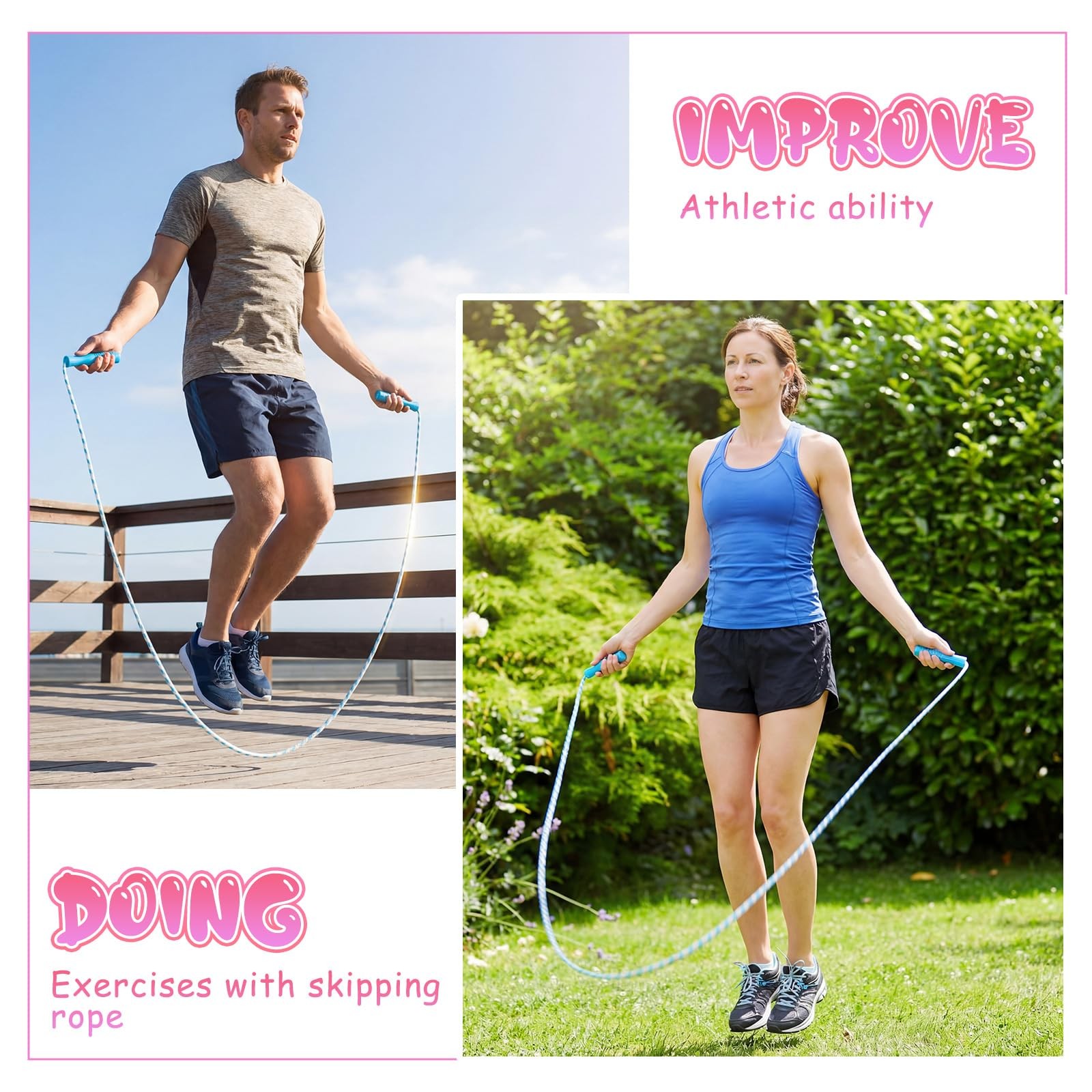 Jump Rope for Nylon Adjustable Weighted Braided Fitness Skipping Stripe Ropes...
