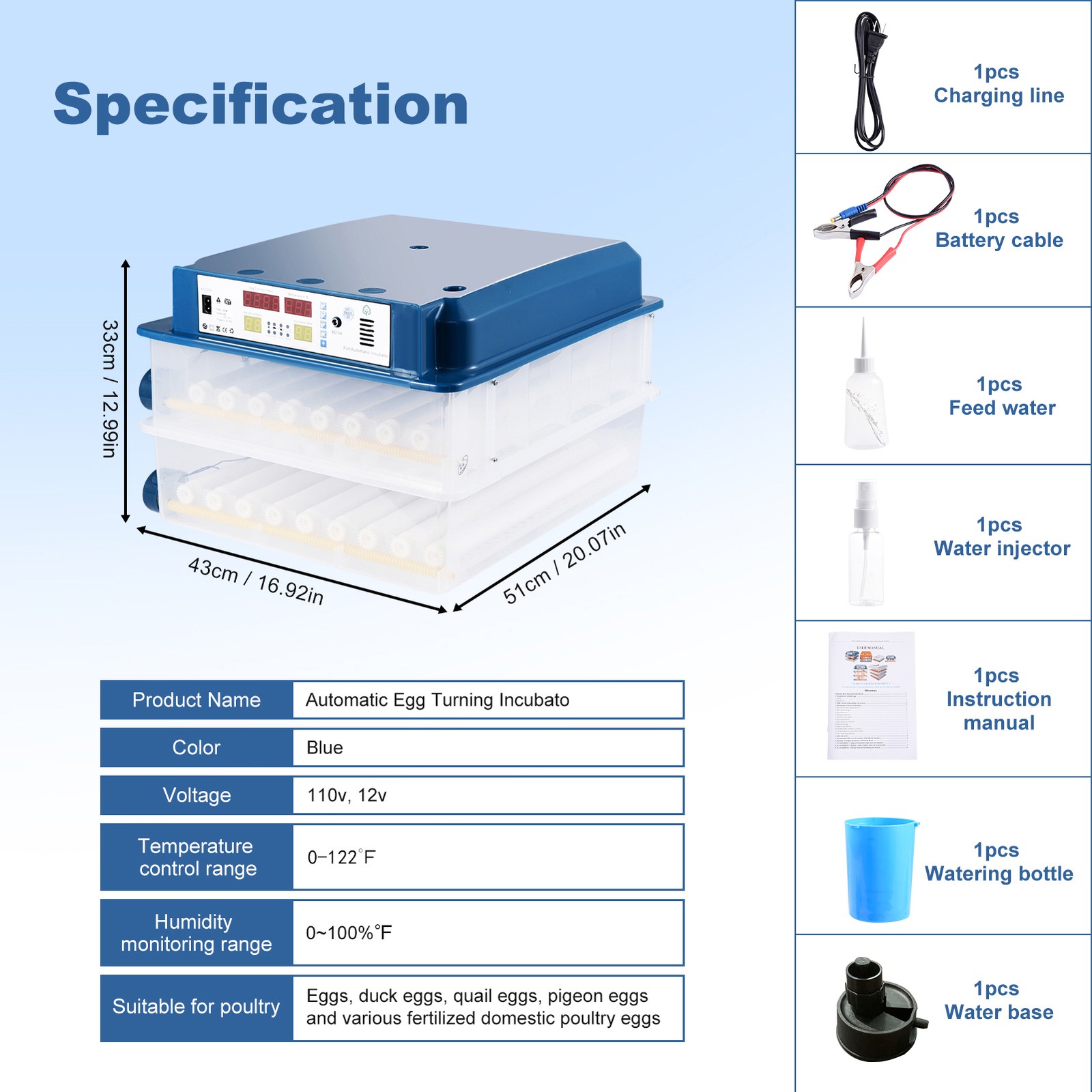 120 Eggs Incubator Temperature Control Automatic Digital Chicken Egg Hatcher