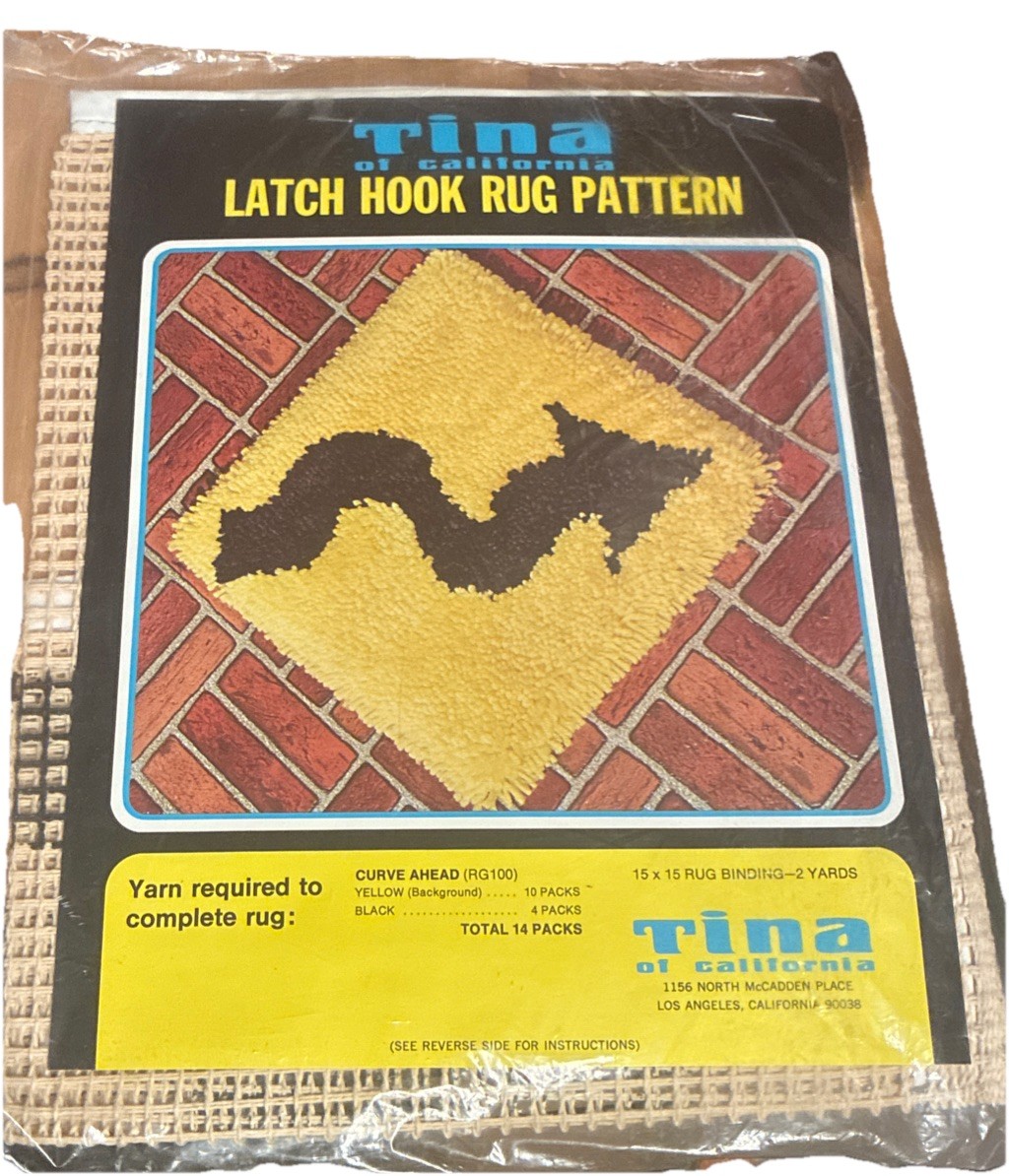 Curve Ahead Tina of California Latch Hook Pattern 15"x15" Printed Canvas Rug New