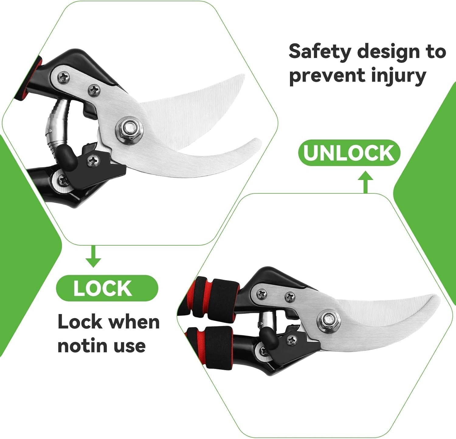 Pruning Shears, Gardening Shears with Sharp SK5 Steel Blades, Heavy Black