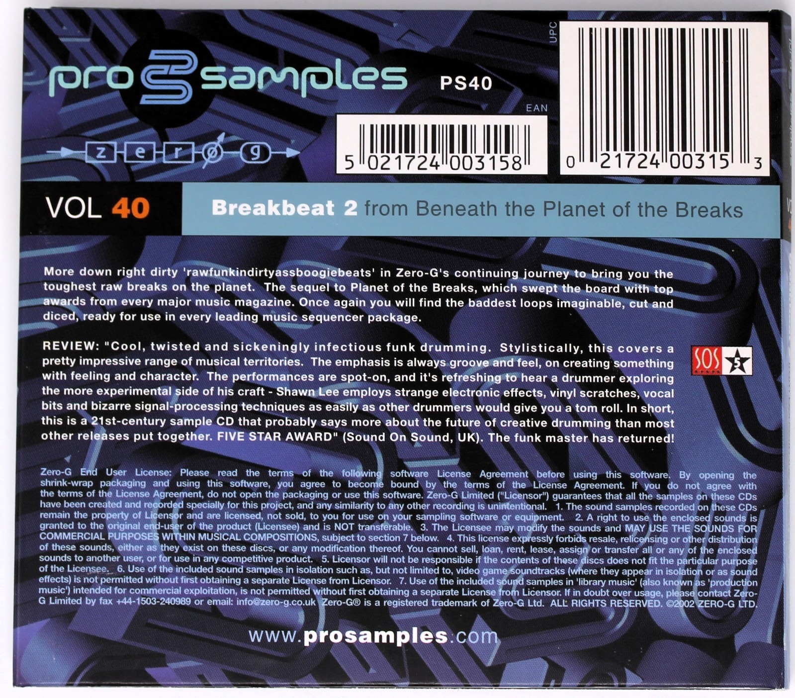 Zero-G Pro Samples 40 Breakbeat 2 Sample/Sound Library/Sampling 2 CD