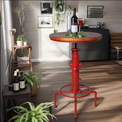 Industrial Bar Table 31.5-41.3" Adjustable Pub Table Kitchen Dining Coffee Red