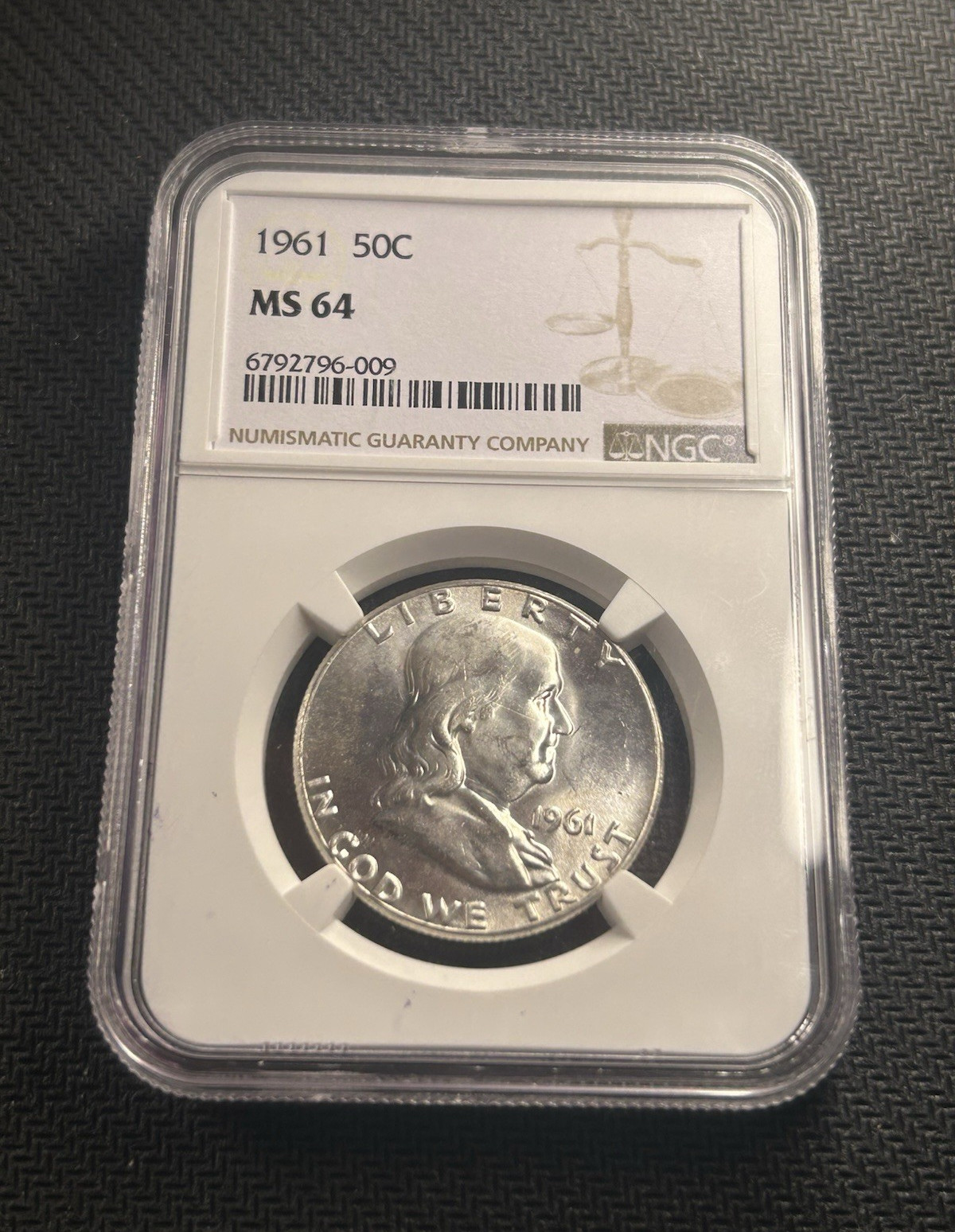 1961 Franklin Half Dollar 50C NGC MS64 Cert#6792796-009