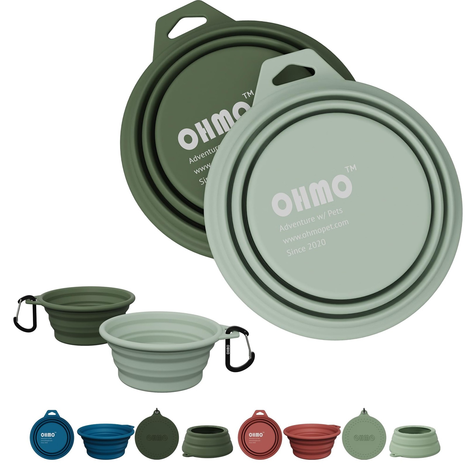 OHMO Collapsible Dog Bowl (2 Pack, Camo & Light Green 12oz/400ml) Premium Sil...