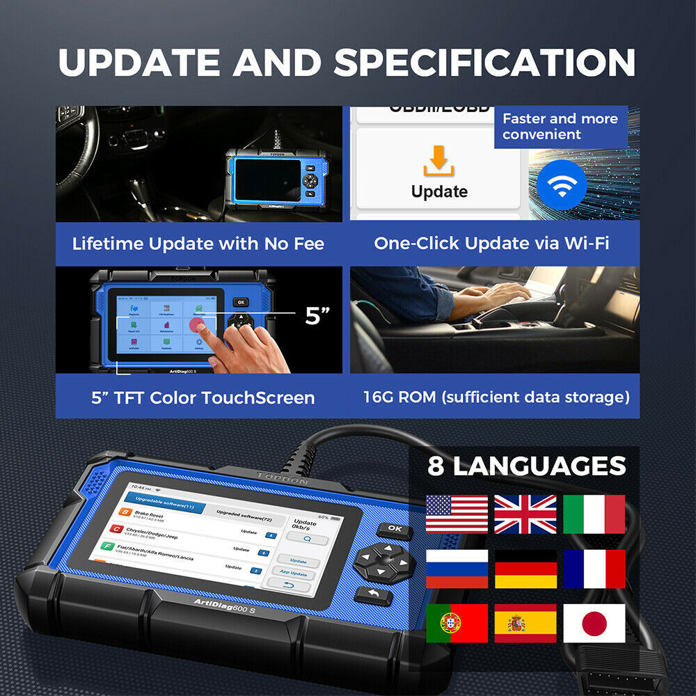 TOPDON AD600S OBD2 Diagnostic Scanner ABS SRS Code Reader Oil EPB SAS TPMS Reset