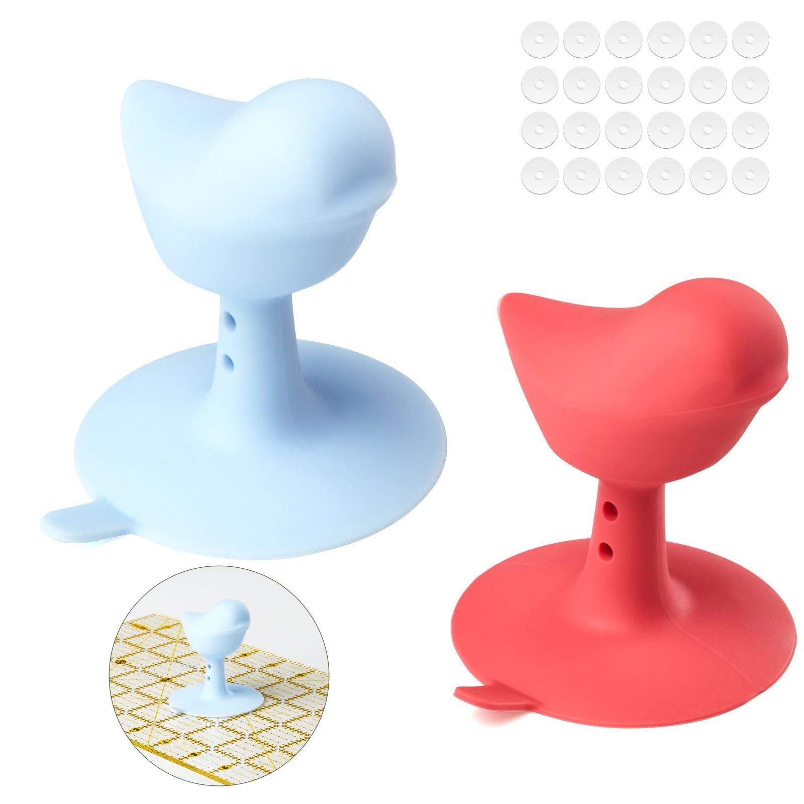 2-Pack Bird-Shaped Ruler Grippers + 24pcs Non-Slip Silicone Grip blue&pink