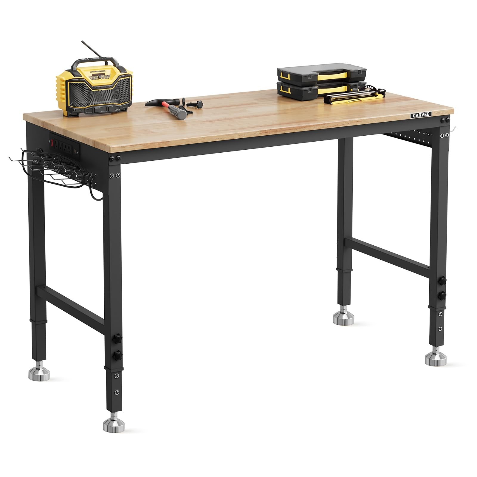 48" Workbench Adjustable Height Work Table Garage 2000LBS Load with Power Outlet