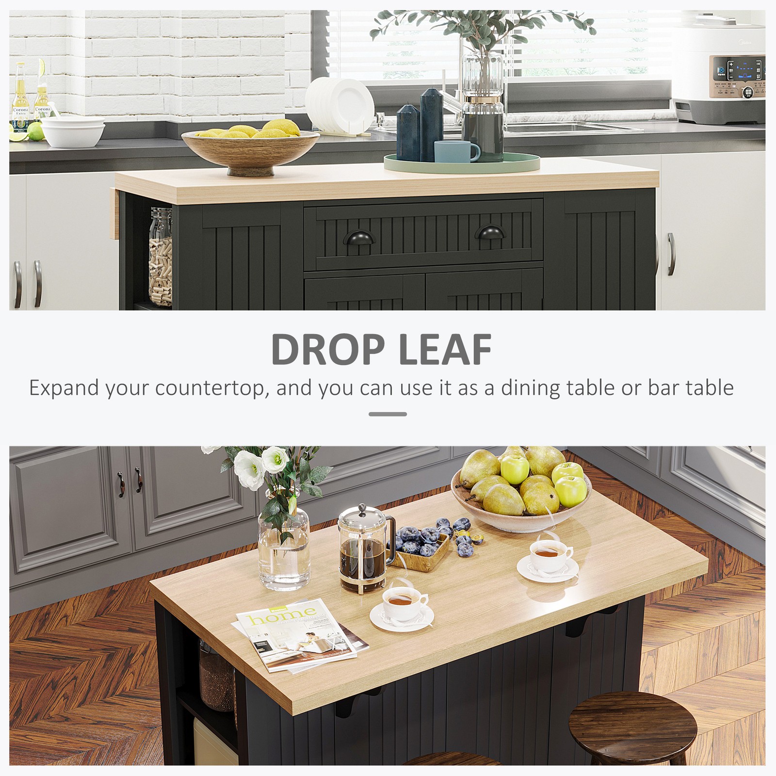 47" Fluted-Style Kitchen Island