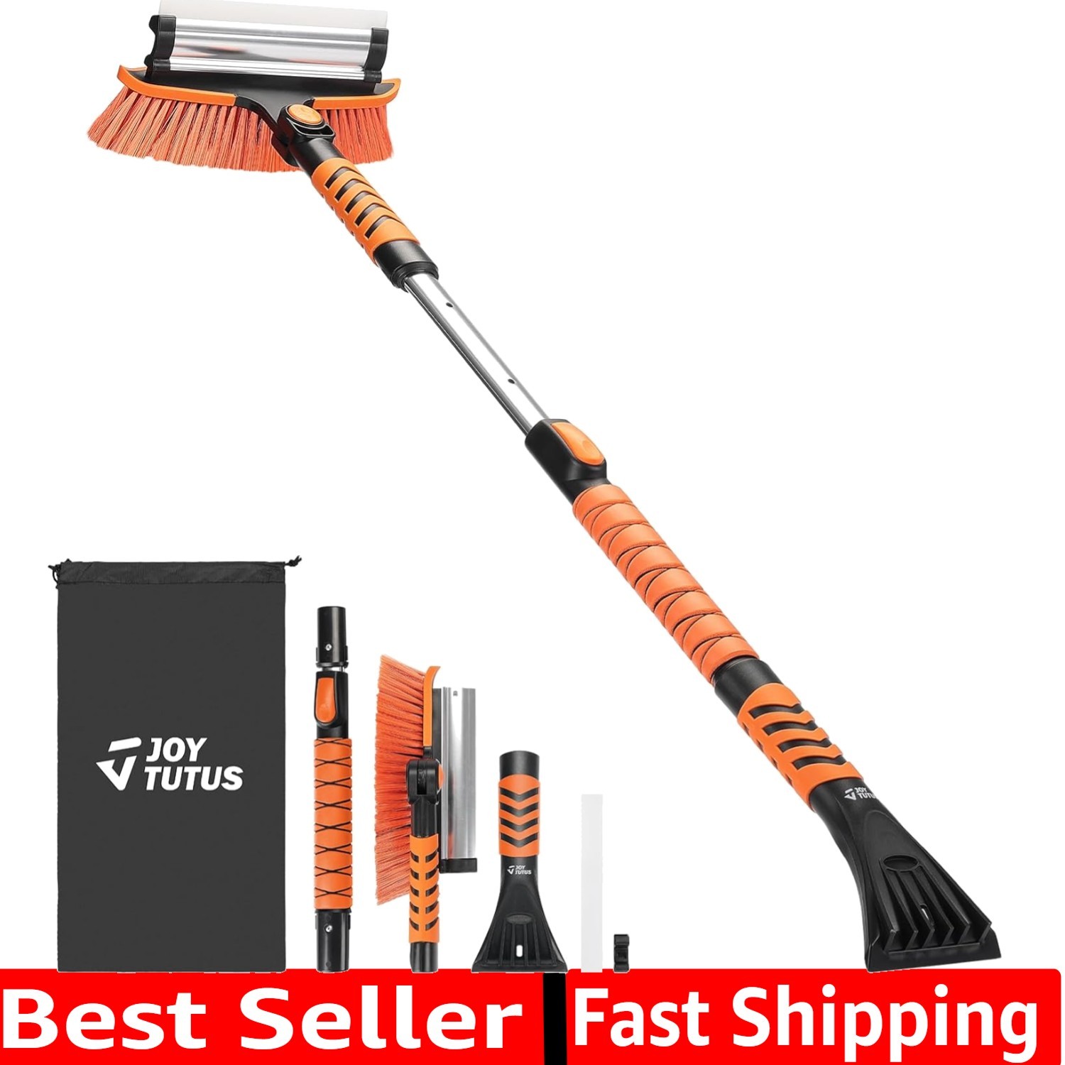 41.5IN Extendable Snow Brush and Ice Scraper, 270°Pivoting Snow Scraper Brush...