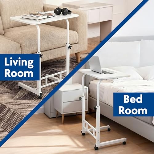 Mobile Standing Desk Adjustable Height for Laptop – Small Rolling Desk & White