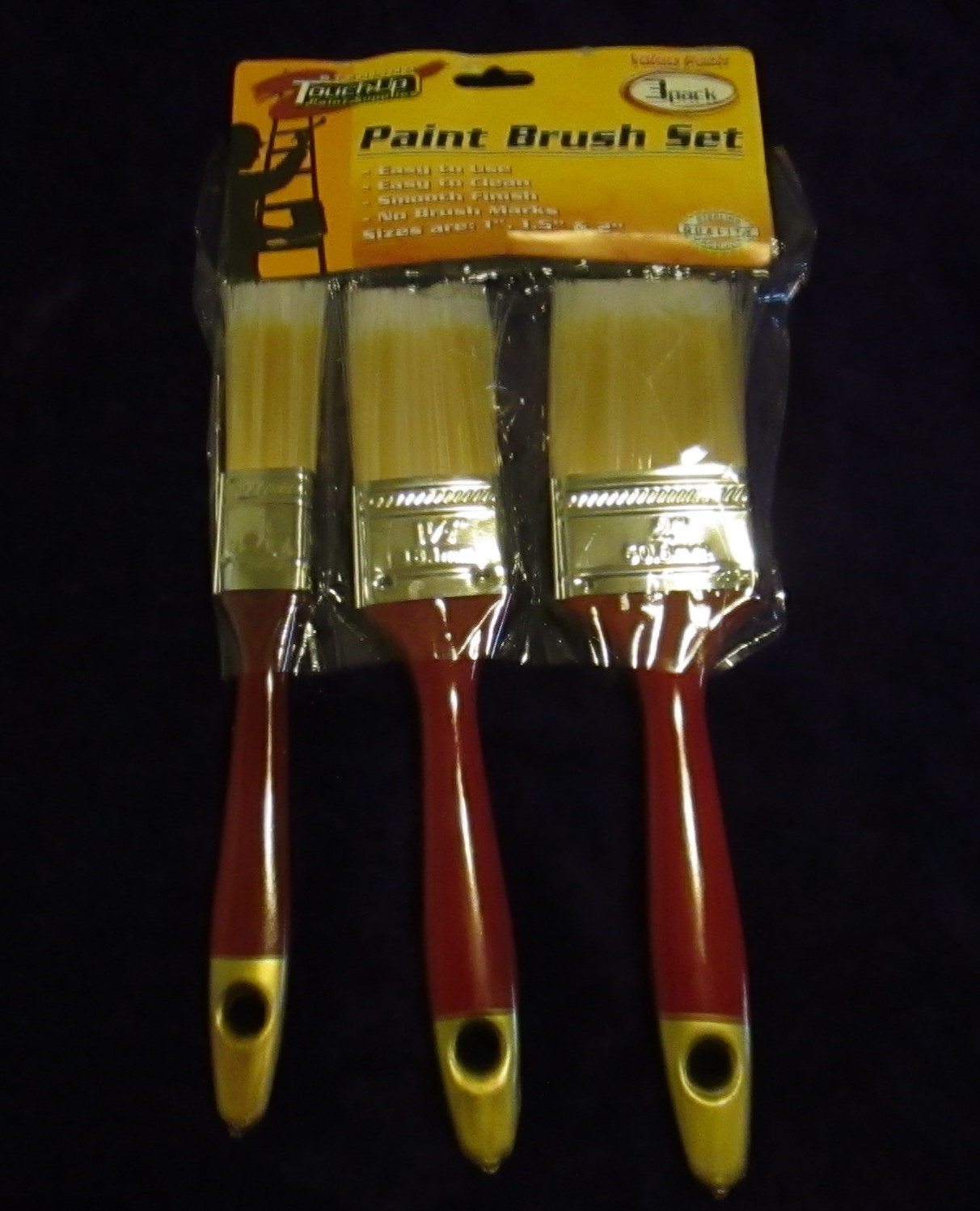 DELUXE 3 PC PAINT BRUSH SET - 1', 1 1 /2", 2"   FREE SHIPPING NIB