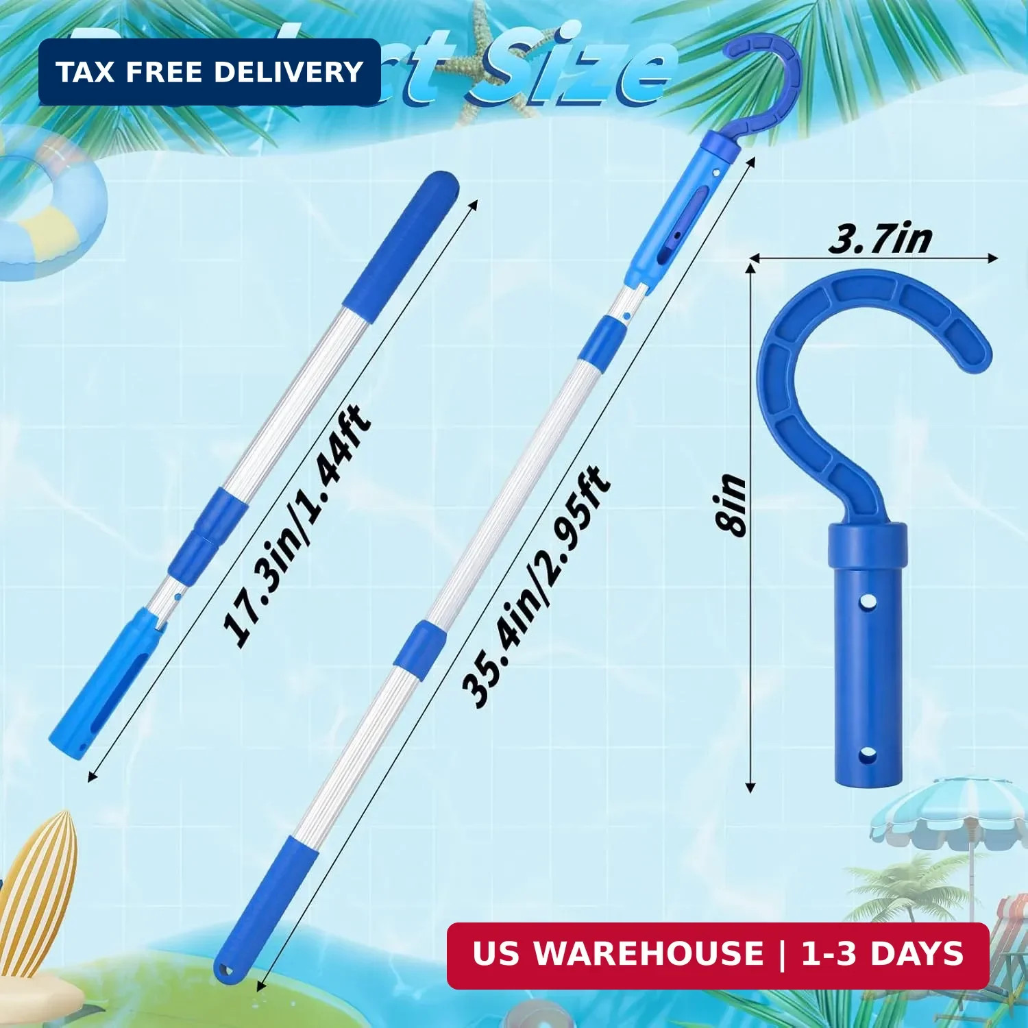 Hushee Hook for All Robotic Pool Cleaner with 45'' Telescopic Aluminum Pole Deep