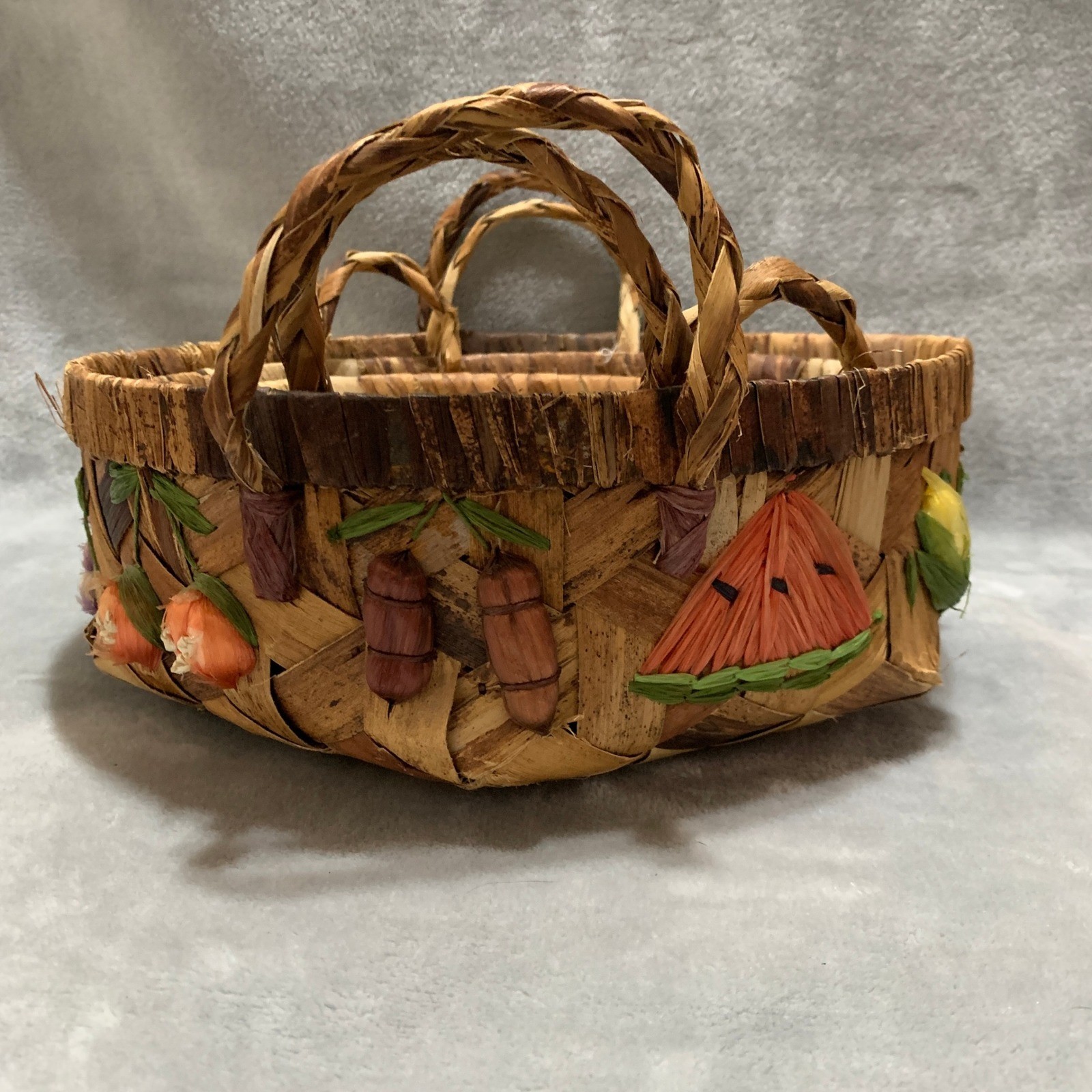Woven Baskets Set of 3 Nesting Fruit Veggie Decor Raffia Farmhouse Countrycore