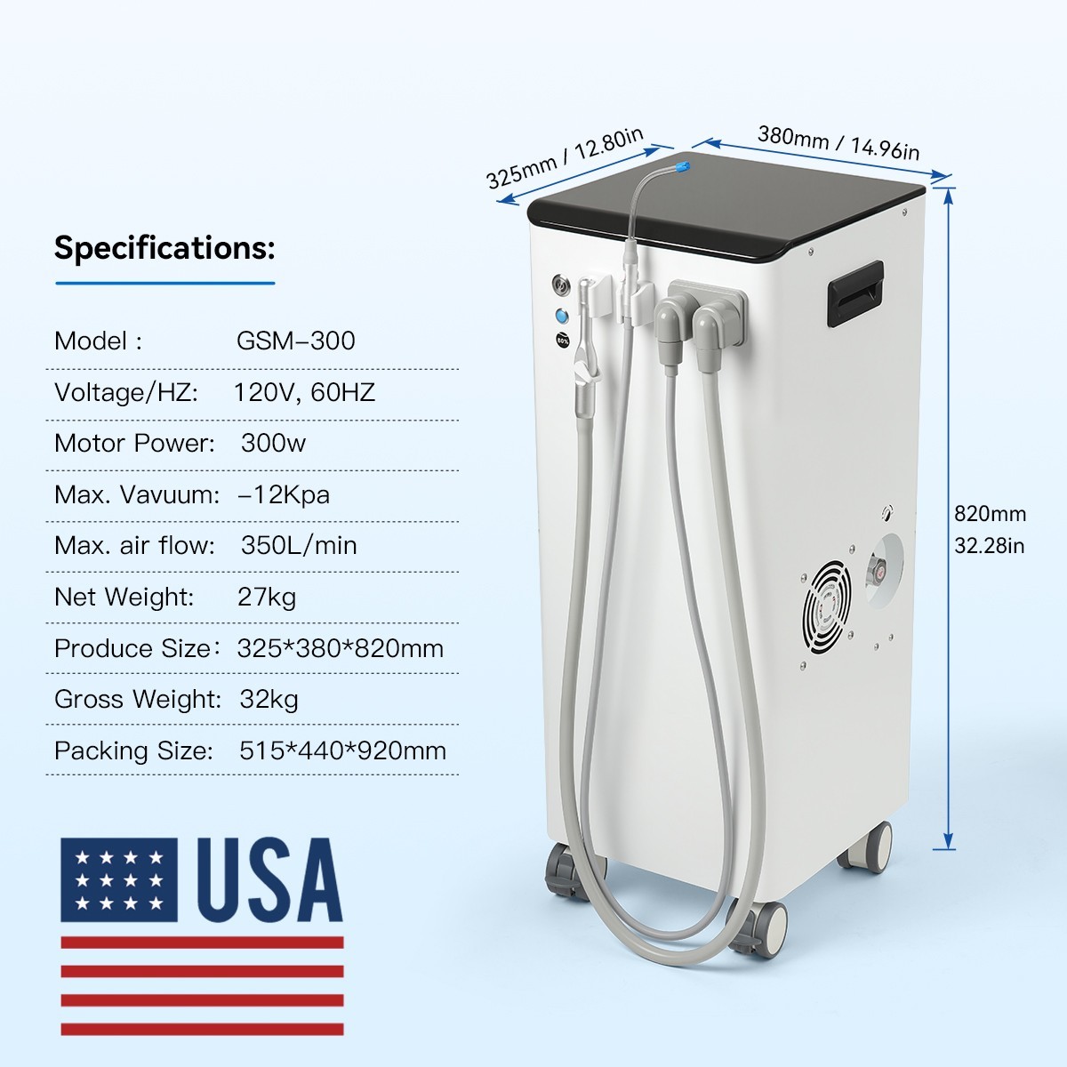 Portable Dental Mobile Suction Unit System Negative Pressure Pump High Volume