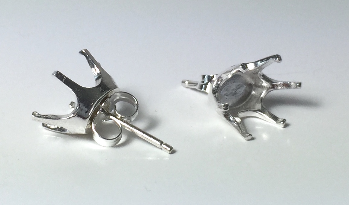 Two Oval Sterling Silver 6-Prong Pre-Notched Earring Settings (5x3-10x8mm)