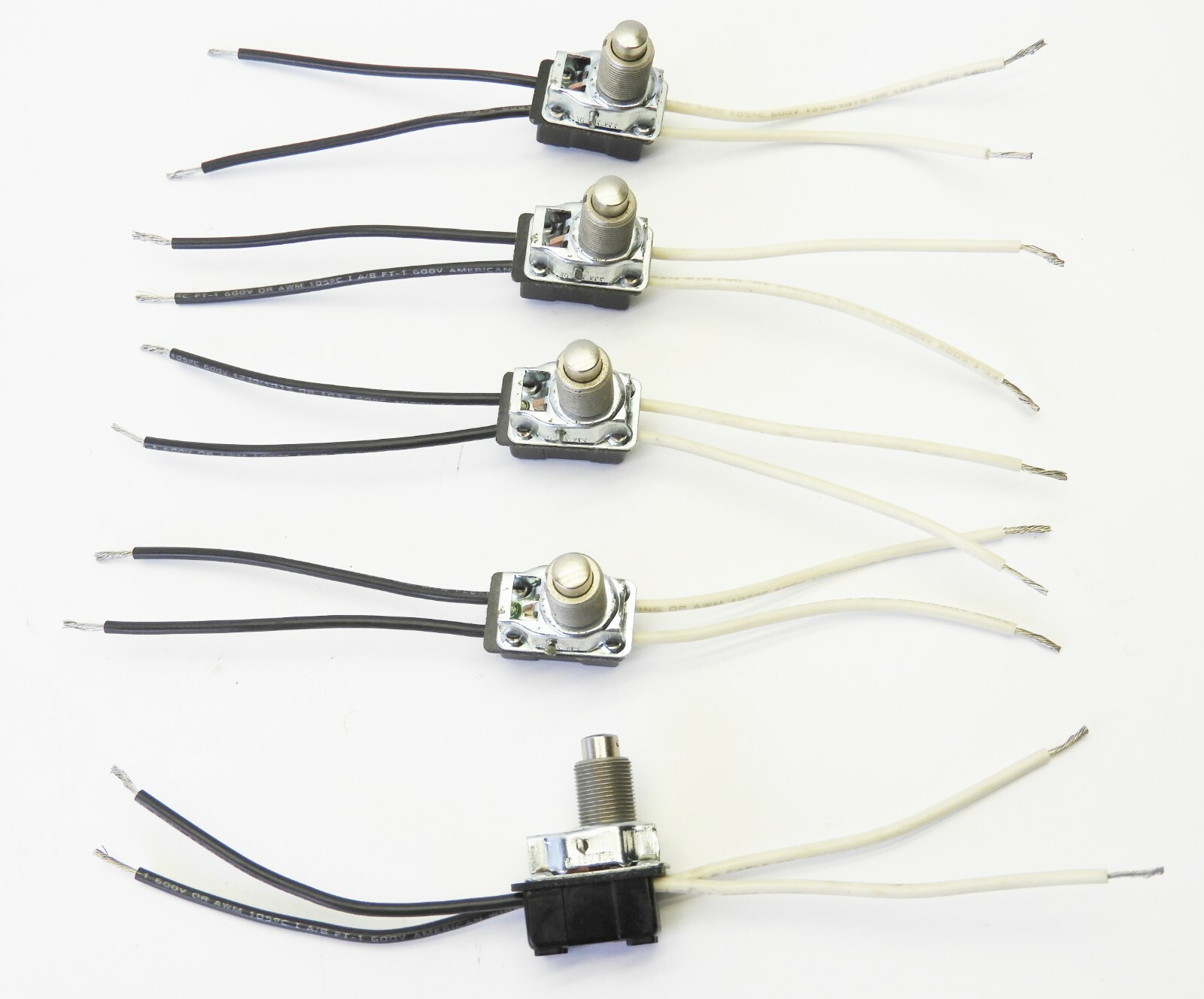 (5pcs) Cole Hersee Push Button Switch On/OFF w/Leads Metal 3A 125VAC, 1A 250VAC