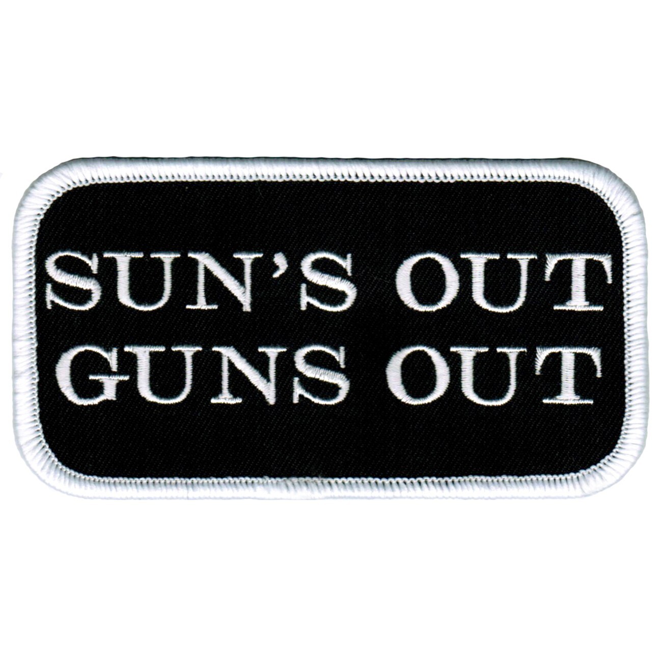 SUNS OUT GUNS OUT PATCH embroidered MUSCLE NAMETAG NOVELTY FUNNY IRON-ON humor