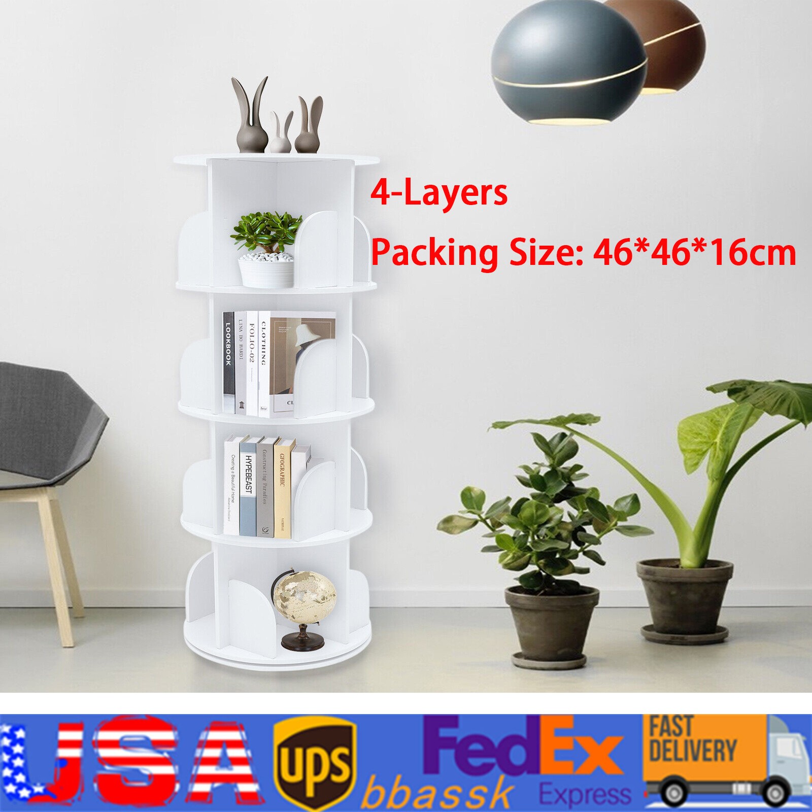 4 Tier Rotating Bookshelf 360 Bookcase Freestanding Storage Shelf Display Rack
