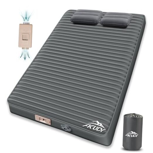 Self-Inflating Sleeping Pad with Built-in Electric Pump, 3.15" Double Grey