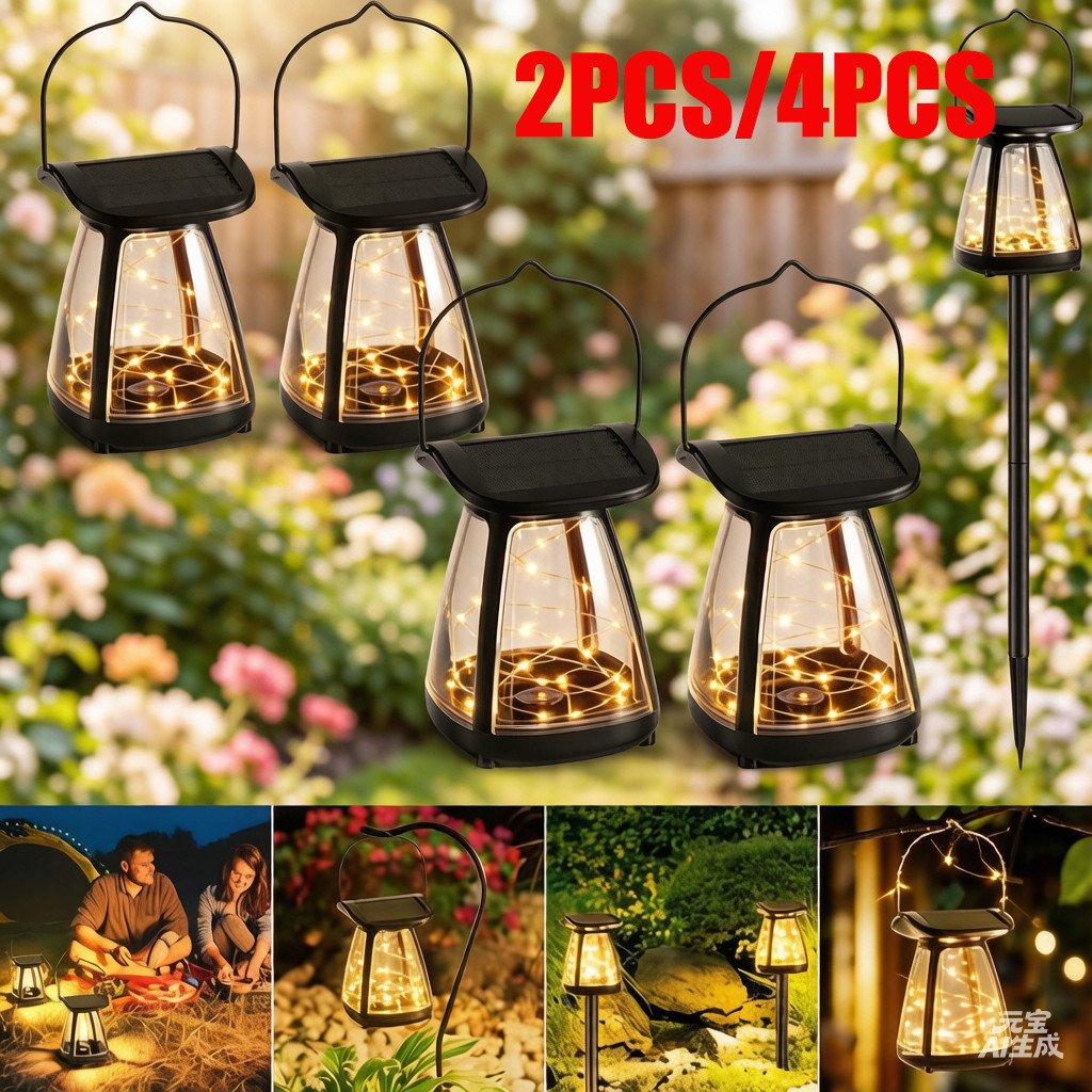 2/4X Solar String Lights Hanging Outdoor Yard Patio Garden Waterproof Decor Lamp