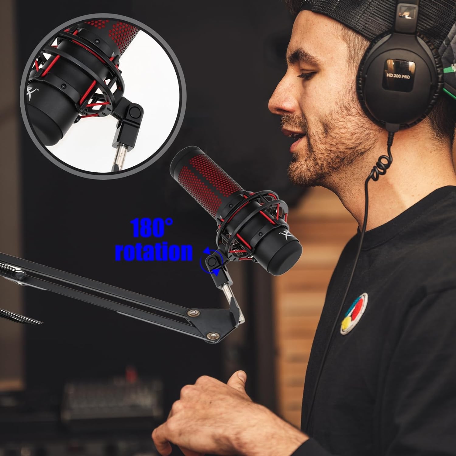 Microphone Mount Adapter for Hyperx Quadcast with 3/8" or 1/4" Screw M, black