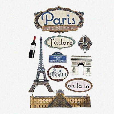 Paris-Themed 3D Cardstock Stickers for Crafts