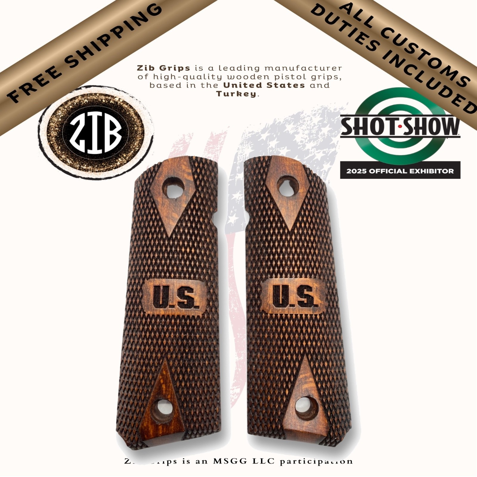 ZIB GRIPS Colt 1911 Grips, Full Size 1911 Grips (Government/Commander) Kimber SW