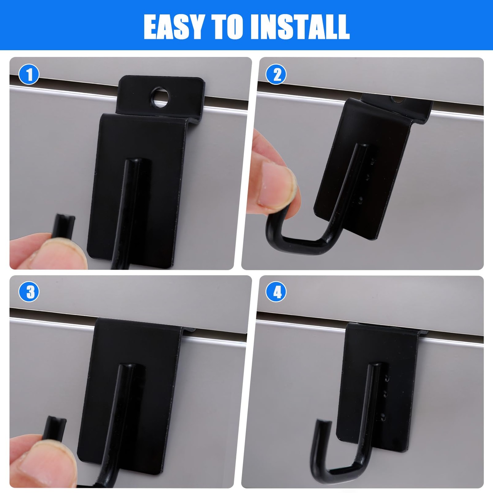 25 Pack J Shaped Slatwall Hooks, Gridwall Display Hooks, Black