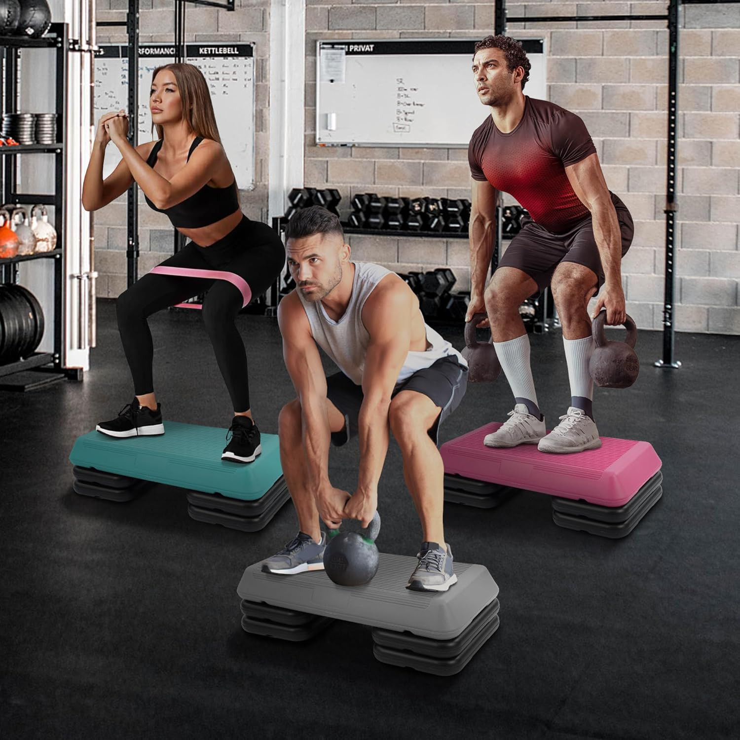 Step Aerobic Platform, Exercise Step with 5 Levels Adjustable Height, 4 Stackabl