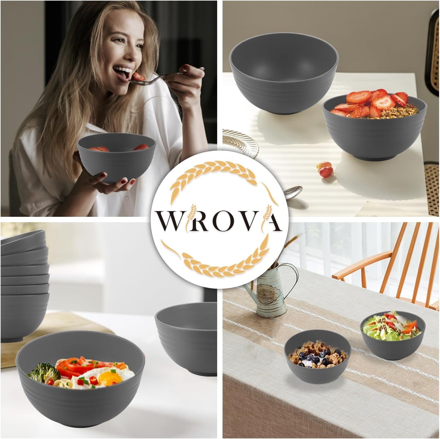 Wheat Straw Bowls Set 8Pcs 26Oz Unbreakable Microwave Dishwasher Safe Camping