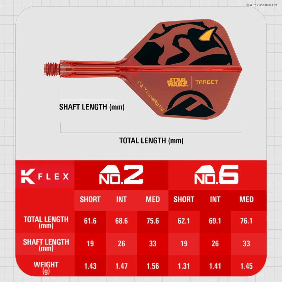 TARGET STAR WARS DARTH MAUL K-FLEX 1 PIECE MEDIUM SHAFT & NO6 FLIGHT