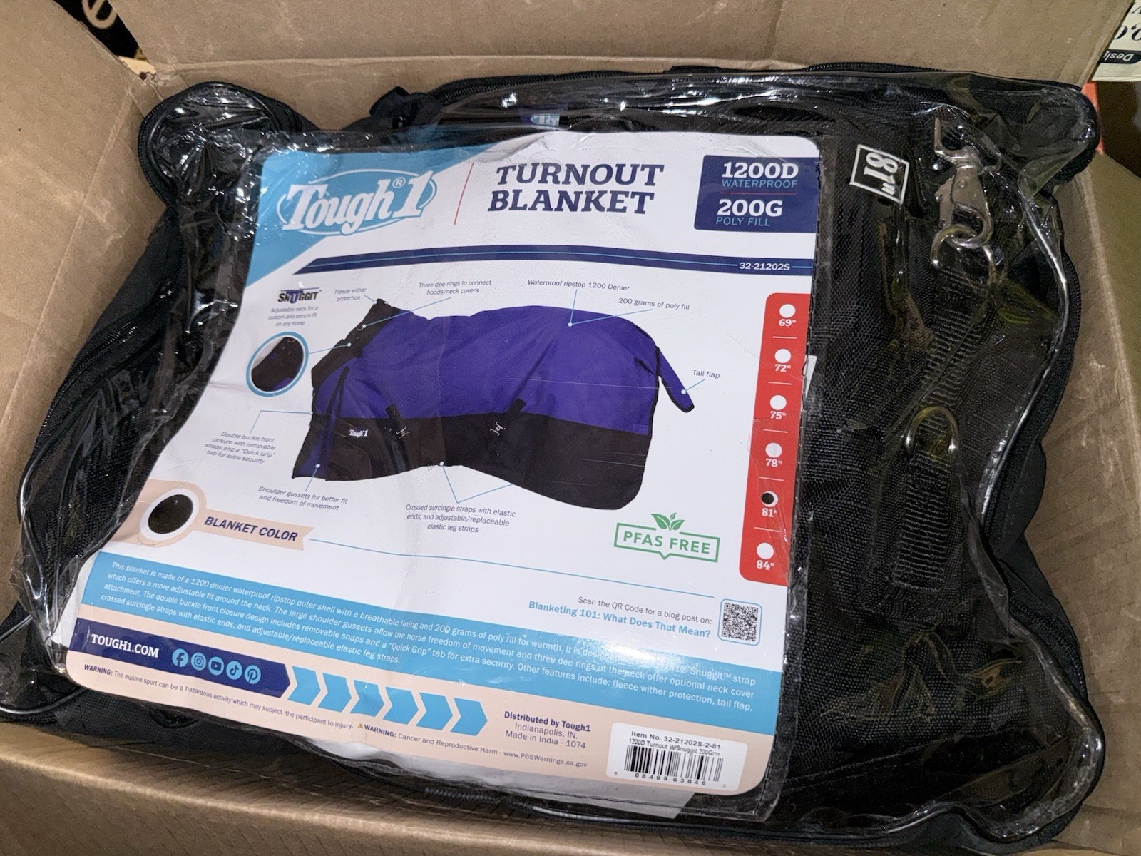 Tough 1 Blanket 1200D Waterproof Snuggit Turnout Black 32-2120S