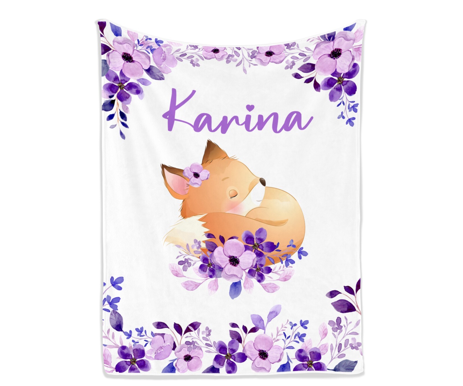 Personalized Baby Blankets with Name for Girl Boy Purple Flower for Newborn